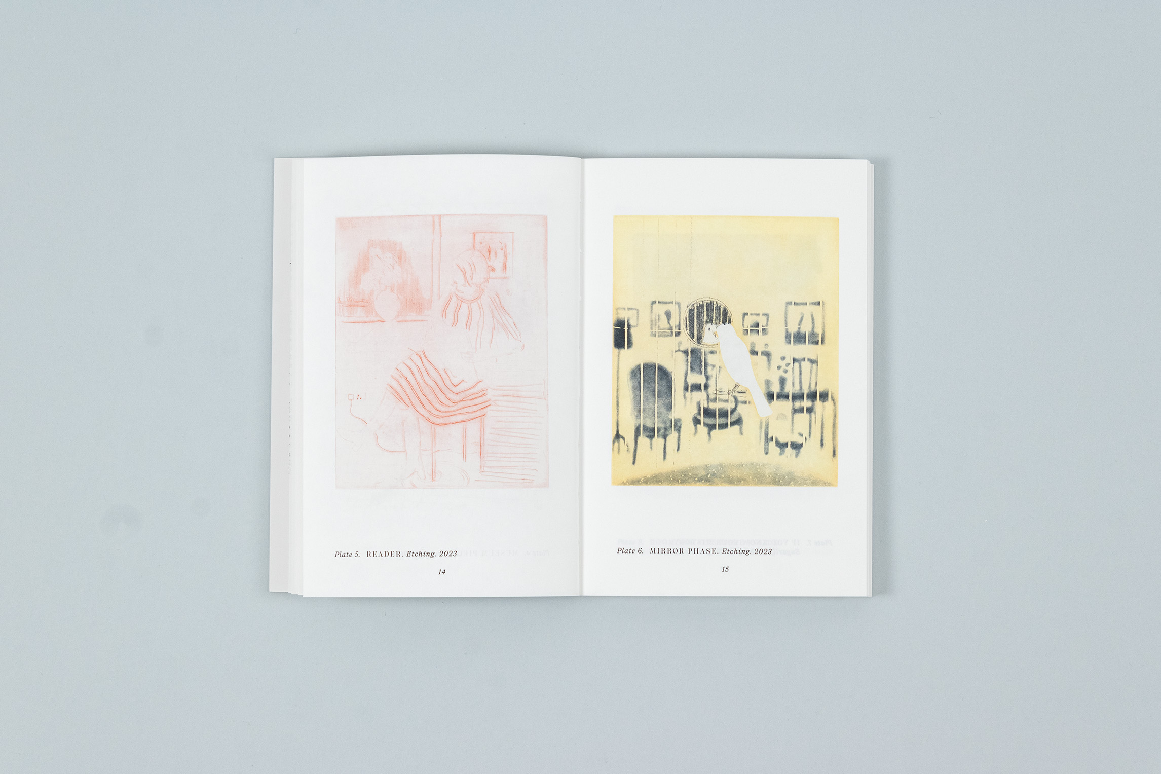 Carole Gibbons monograph spread with a still life work on paper on the right-hand side