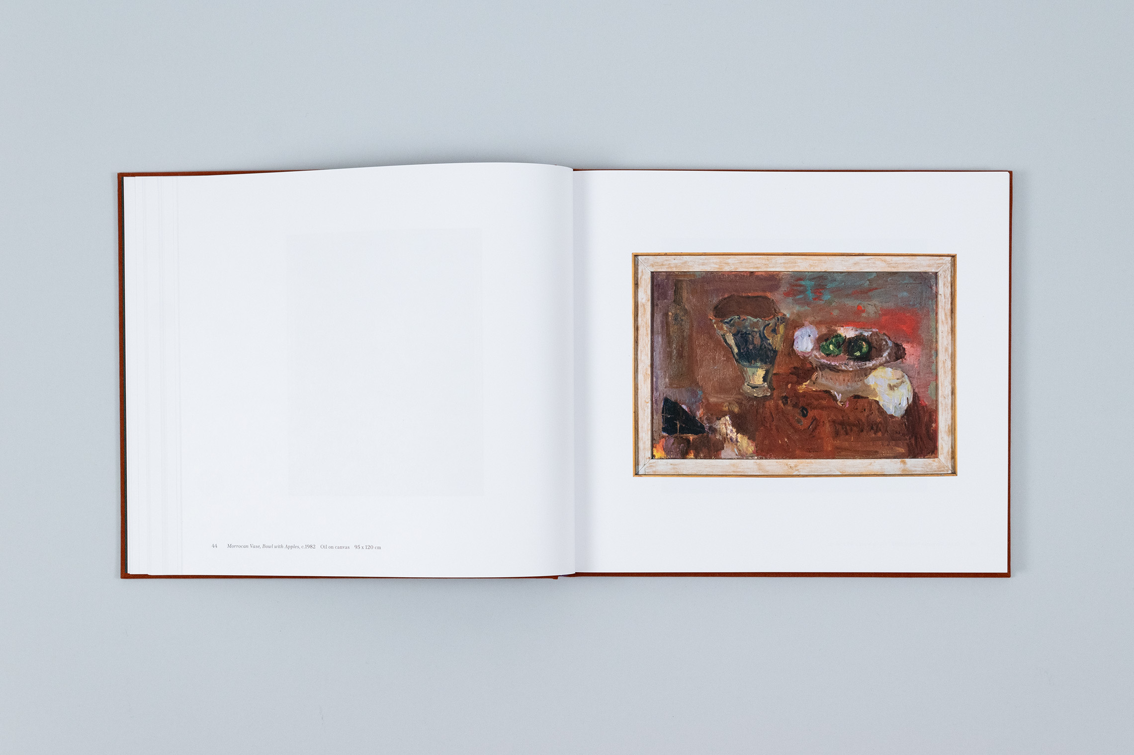 Carole Gibbons monograph spread with a predominantly red still life oil painting in a wooden artists' frame