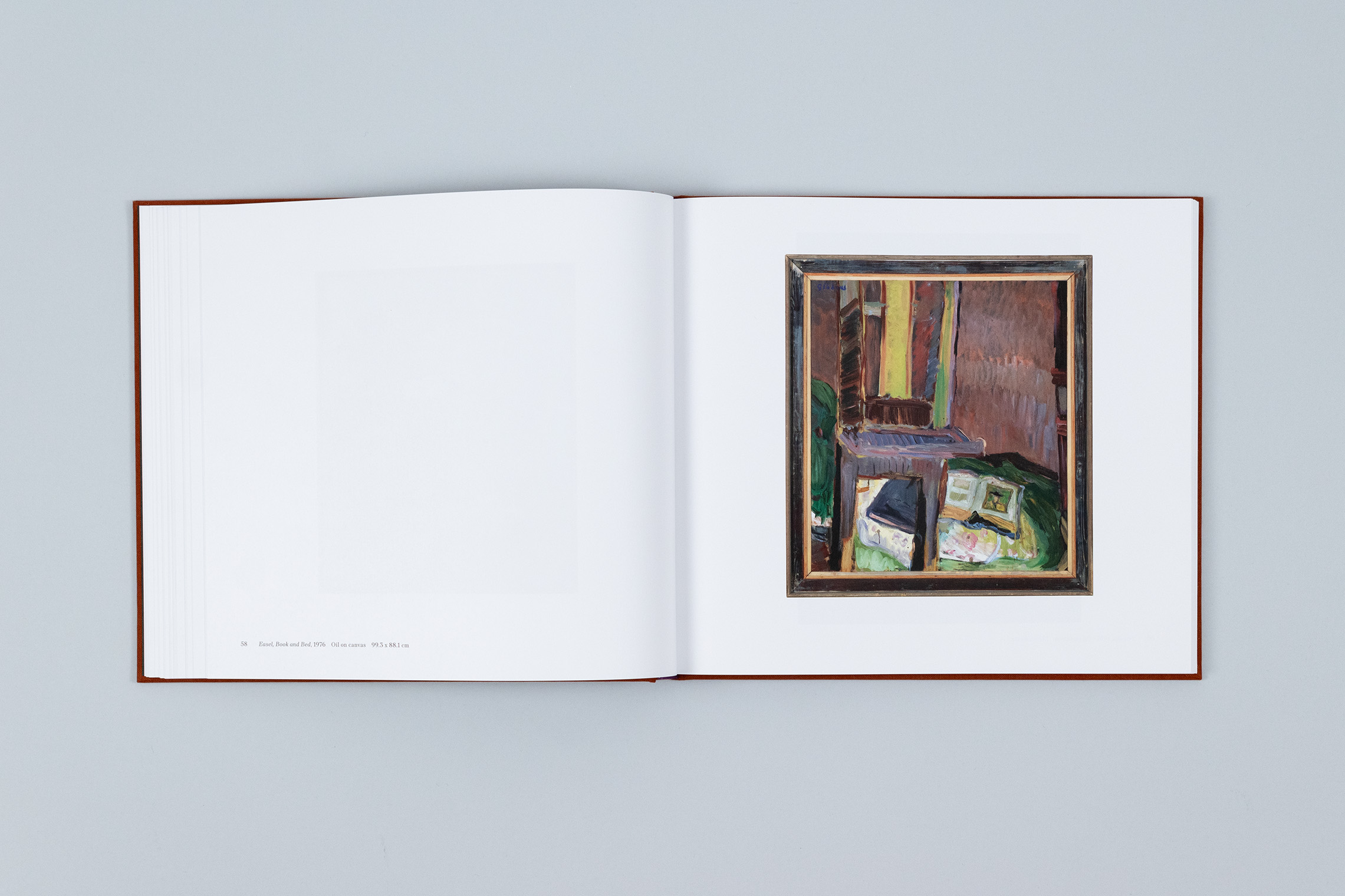 Carole Gibbons monograph spread showing an oil painting with a chair in the foreground