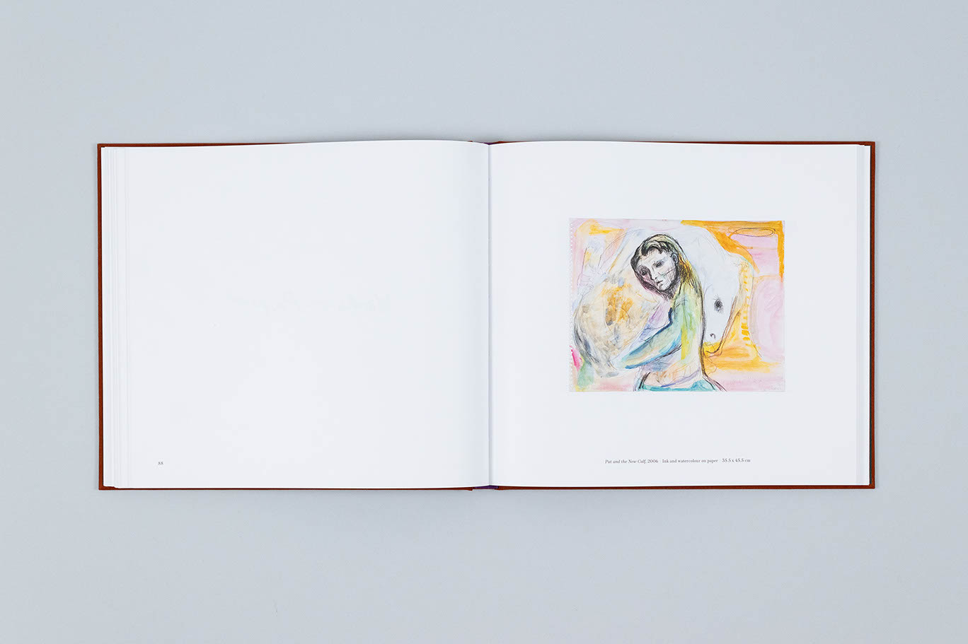 Carole Gibbons monograph spread showing one work on paper, Pat and the New Calf