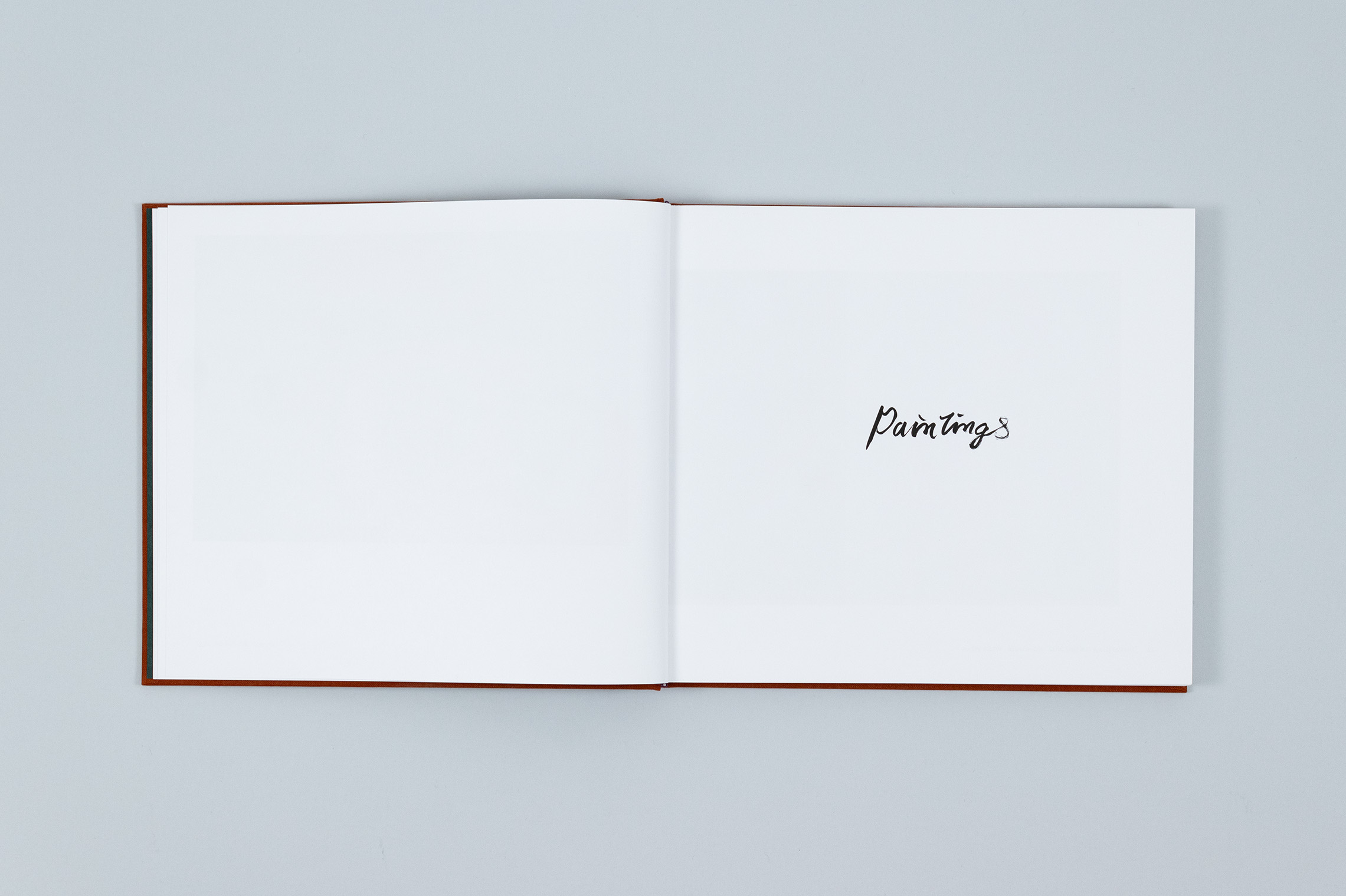 Carole Gibbons monograph spread showing the title 'Paintings' in Gibbons' handwriting