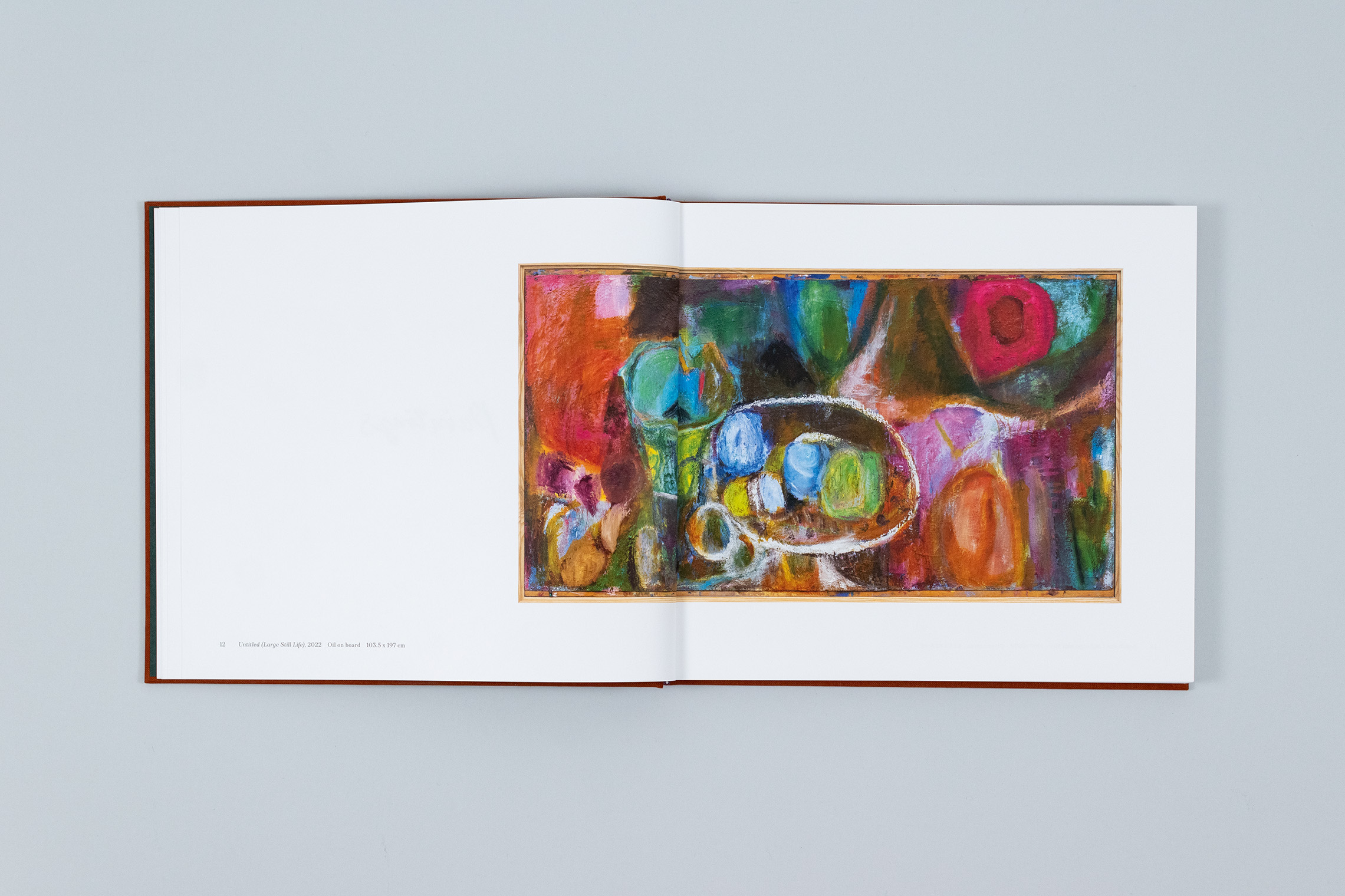 Carole Gibbons monograph spread with a large still life oil painting over both pages
