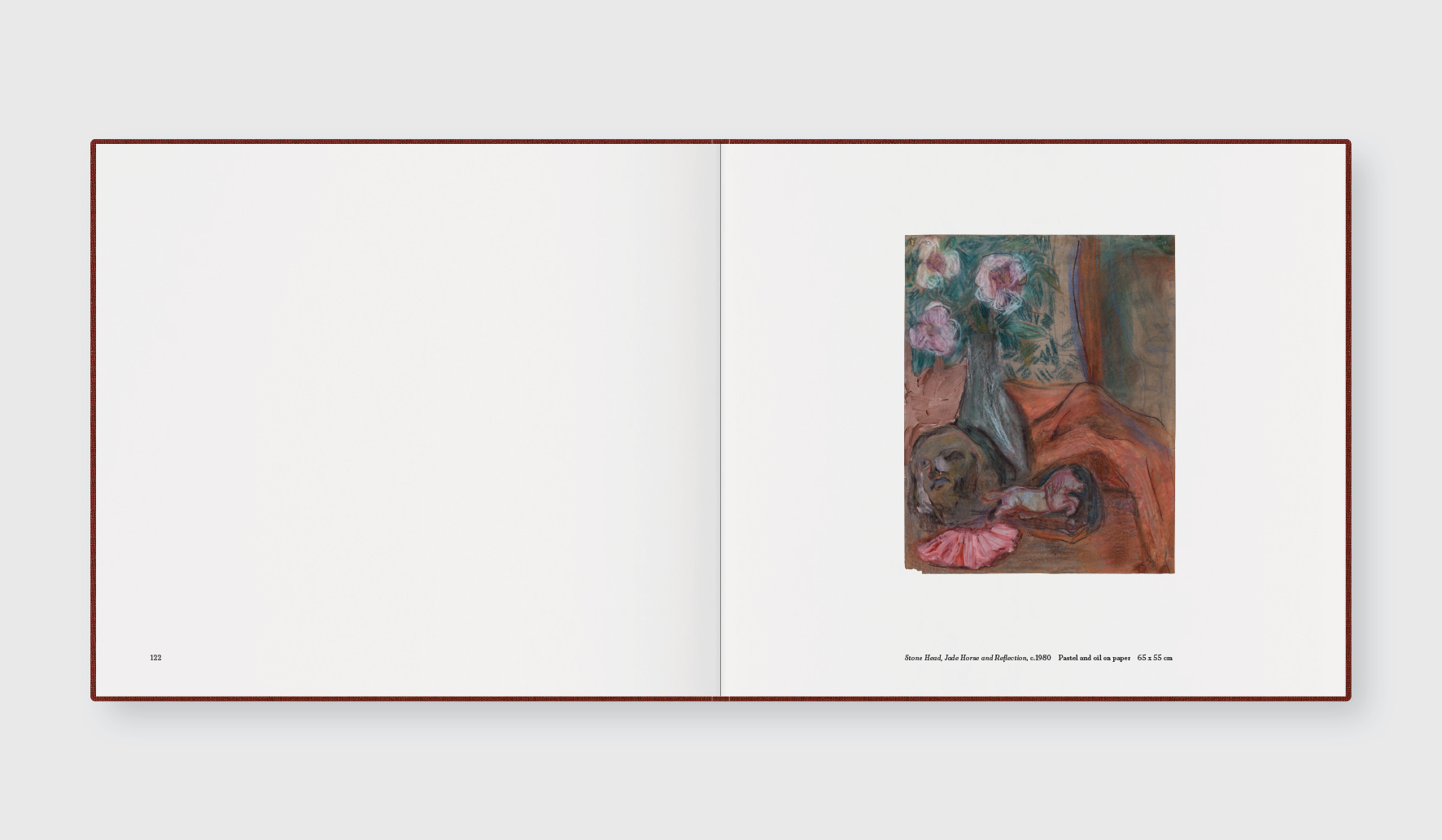 Carole Gibbons monograph spread with a still life work on paper on the right-hand side