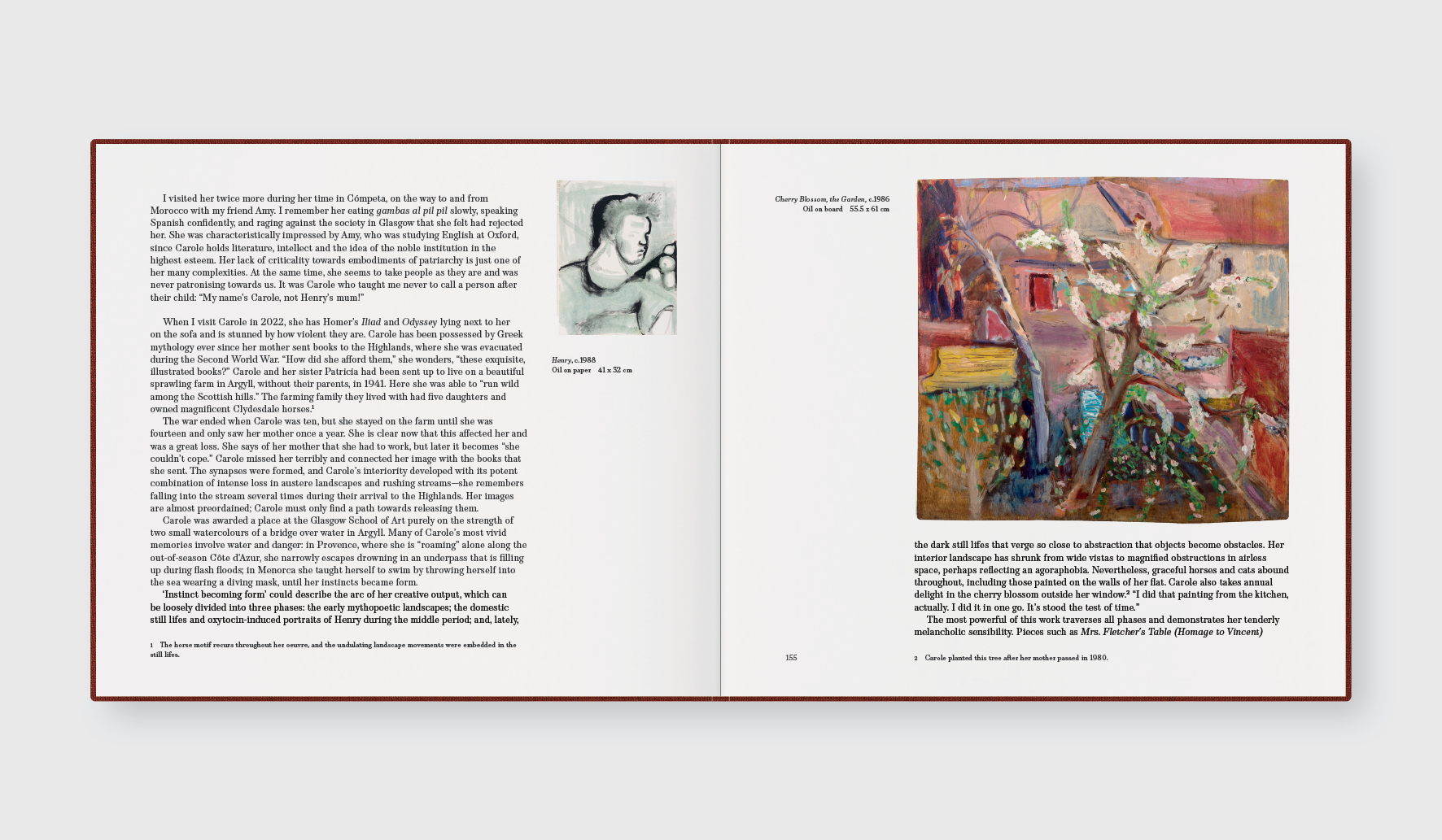 Carole Gibbons monograph spread with part of Lucy Stein's essay showing
